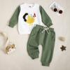 Sudadera de manga larga con cuello redondo bordada de pollito para bebé niño transfronterizo, traje de pantalones para niños, primavera y otoño
