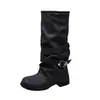 Botas de mujer de pierna ancha con efecto vintage desgastado, nuevo estilo otoño 2026, botas Martin, botas de vaquero western, botas con tacón de bloque