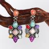 Pendientes exagerados de estilo étnico bohemio retro europeo y americano con piedra natural galvanizada de plata antigua y turquesa para mujer.