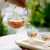 Juego de té de vidrio resistente al calor con calcomanía aplicada a mano, con una tetera y dos tazas, exquisita cesta con forma de pétalo, tetera individual