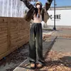 Jeans de Pierna Ancha con Forro de Polar Gris Cemento para Mujer Otoño e Invierno 2024 Nuevos Ajustados Plisados Rectos de Boca Ancha Pantalones Maillard