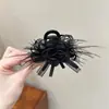 Grampo de cabelo flor de pena para rabo de cavalo meio preso grampo de fixação cabelo feminino 8cm menos placa de fixação traseira grampo tubarão de cabelo