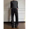 Pantalones holgados estilo old money para hombre, diseño de cinturón, pantalones casuales rectos holgados, sensación de alta gama, pantalones largos de cintura elástica, estilo para cuatro estaciones