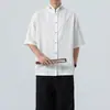 Moda Masculina de Verano 2026 Estilo Chino Delgado Bordado Algodón Lino Jacquard Simple Cuello Mao Manga Corta Nueva Moda Estilo Chino