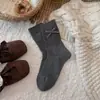 Meias Outono Novo Estilo Japonês Retrô Malha Vazada Meio da Panturrilha Cor Sólida Versátil Absorvente de Suor Respirável Meias com Babados