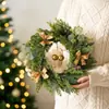 Corona de Navidad para Amazon transfronteriza con cedro artificial y lazo, corona de decoración navideña, se puede hacer DIY