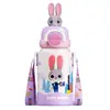 Termo para niños de alta apariencia en acero inoxidable, lindo diseño de caricatura para estudiantes, temática de Zootopia, taza pequeña portátil de vientre con tapa trasera