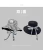 Sombrero de Pescador de Verano para Mujer Estilo Coreano a Cuadros con Ala Ancha y Cordones, con Ala Grande que Hace que la Cara Parezca Más Pequeña, Sombrero de Protección Solar para Chicas Jóvenes y Modernas