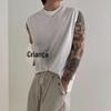 MYQ Cor Sólida Em Torno Do Pescoço Sem Mangas T-shirt Dos Homens Verão Puro Algodão Esportes Colete De Fitness Coreano Moda Casual Colete