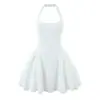 Moda Femenina Transfronteriza Verano 2026 Estilo Francés Blanco Solapa Espalda Descubierta Cintura Ceñida Adelgazante Cuello Halter Vestido para Mujeres