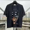 Camiseta de Manga Corta Holgada para Parejas de Ancianos Lavada Pesada con Estampado de Retratos Hip Hop Rap Estilo Americano Vintage Tendencia