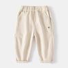 Roupa Infantil 2025 Primavera e Outono Nova Calça Comprida Infantil para Crianças Mais Velhas, Calça Comprida Casual de Cor Sólida com Letras de Bebê
