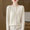 Cardigan de Malha de Crochê Oco Francês para Mulheres Casaco Curto Gola Redonda Suéter Top de Camada Externa de Estilo Ocidental de Alta Qualidade Novo