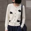 Nuevo cárdigan de punto fino de lana para Otoño/Invierno 2026 para mujer, cuello redondo, manga larga, jacquard de gato, corte holgado, top versátil