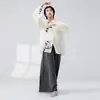 Estilo Oriental Neutro Estética Artista Estudante Fresco Refinado Estilo Nacional Novo Chinês Clássico Roupa de Prática de Dança Camisa Solta Fluida Estilo Tinta