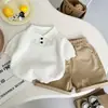 Estilo Floresta de Oxigênio Ins~Conjunto de Verão para Meninos e Meninas Novo Elegante Cor Sólida Malha Manga Curta Calça Casual Roupa Infantil