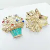 Nova Broche Flor Pérola Esmaltada Cesta de Flores da Moda Pin de Planta em Vaso Acessório de Personalidade Vintage com Strass