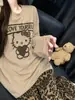 Pijama de manga comprida com estampa de filhotes estilo Melard para mulheres, conjunto de roupa de casa com calça estampada de leopardo para outono e inverno, pode ser usado para sair para caminhar