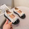 Sapatos de Couro Redondos Estilo Francês para Meninas, Novos Sapatos de Solado Único com Laço para Primavera e Outono 2026, Sapatos Mary Jane Rasos Color Block para Meninas