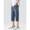 Jeans Curto Masculino Novo Verão 2026, Estilo Hong Kong, Fino, Largo, Perna Reta, Shorts Casuais da Moda para Homens