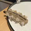 Pinza de Plátano de Moda Estilo Coreano con Perlas y Pedrería Hechas a Mano, Accesorio para el Cabello para Peinados Recogidos, Pinza Vertical con un Toque de Lujo, Pasador Versátil para Mujeres