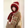 Gorro Rojo Cálido de Navidad estilo Lei Feng para Mujer, Lindo Gorro de Invierno con Orejeras, Gorro de Punto Resistente al Frío para Cabeza Grande