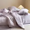 Conjunto de Quatro Peças em Tencel de Luxo Leve Estilo Francês, Lençol e Capa de Edredom Bordados de Alta Qualidade em Lyocell, Roupa de Cama de Seda Gelada de Verão para Dormir Nu