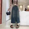 Falda Vaquera Lavada Vintage Antigua 2024 Nueva Verano para Mujer Cintura Alta Adelgazante Abertura Falda Larga