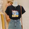 Camiseta Estampada de Design para Mulheres, Branca Tamanho Grande Solta Manga Curta Verão Casual Versátil Redutora de Idade Top de Algodão Pesado