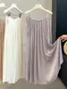 Saia Longa Plissada com Cordão e Cintura Elástica para Mulheres, Verão, Cor Sólida, Emagrecimento, Fluida, Versátil, Casual, Elegante, Linha A