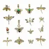 Accesorio de colgante de libélula, abeja, mariposa hueca con microincrustaciones de circonita, chapado en oro de 18k sobre cobre, para llavero de bricolaje, joyería