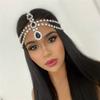 Cadena para la cabeza con colgante de gota de agua negra con diamantes de imitación multicapa con explosiones transfronterizas, cadena de cristal para la frente, accesorios para el cabello al por mayor