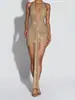 Vestido de Invierno Transfronterizo Nuevo de Escote en V Profundo Espalda Descubierta Halter Ajustado Sexy Estilo Socialité Simple de Gama Alta Elegante para Fiesta de Noche