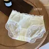Calcinha de jacquard de renda cintura média para meninas, leve, respirável, fresca, altamente elástica, semitransparente, calcinha feminina estilo triângulo 3349