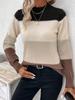 Suéter de color contrastante de otoño e invierno de Amazon, suéter de punto para mujer de comercio exterior transfronterizo, suéter de manga larga de cuello redondo, top casual versátil