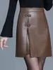 Falda auténtica de cuero genuino Haining para mujer, colección otoño/invierno 2026, piel de oveja, estilo coreano, minifalda de línea A con estética china