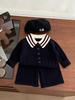 Roupas Infantis Coreanas, Tricôs Estilo Preppy Infantil para Meninos e Meninas, Tricôs Estilosos com Gola de Cor Contrastante e Shorts, Conjunto de Duas Peças da Moda