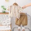 Traje de Verano de Manga Corta para Niño 2025 Nuevo Bebé Guapo Camisa Delgada Conjunto de Dos Piezas Ropa para Bebé Niños Estilo Trendy