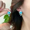 Sal Marina y Flores, Abalorios Azules, Pétalos Plateados, Pendientes de Flor, Metal de Estilo Lujoso Accesible Pendientes de Flor Estéreo, Pendientes de Piedra Shoushan