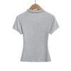 Camiseta Americana de Design de Nicho com Gola Meia-alta e Ajuste Slim para Mulher, Sexy, Cor Sólida, Estilo Spice Girl, Tricotada, Simples, Manga Curta, para o Verão