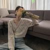 Novo Top de Malha Gola V Primavera e Outono 2024 Estilo Preguiçoso Feminino Versátil Solto Peça Externa Cardigan Bordado Jaqueta Curta