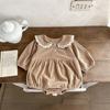 Ins meninas algodão renda lapela corduroy casual romper macacão recém-nascido estilo coreano romper outwear
