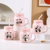Taza de cerámica fufu de leche linda con pajita taza para amantes de alto valor taza para beber de dibujos animados para el hogar gran capacidad
