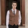 Nuevo chaleco cárdigan de lana para hombre, 100% lana, reversible, de punto, con cuello en V, color liso, con bolsillos, para usar en capas, otoño/invierno 2026