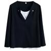 Chica Gordita de 100 kg Otoño Temprano Nuevo Casual Estilo Perezoso Camiseta de Manga Larga Falsa de Dos Piezas Talla Grande Top Estilo Occidental Mujer 7985