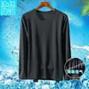 Camiseta de Manga Larga para Hombre Verano Exterior Protección Solar Delgada Secado Rápido Deportiva Blanca Holgada Talla Grande Camiseta Base de Seda de Hielo Moderna