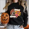 Streetwear de Halloween Tops Pretos Meninas Moletom Gótico Gola Redonda