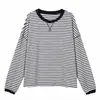 Nueva Camiseta de Manga Larga Rayada con Cuello Redondo y Hombros Caídos Otoño Tallas Grandes Ropa para Mujer Sudadera Holgada Casual Capa Base para Mujer
