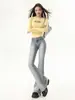 Pantalones de Campana Estilo Americano Chica Atrevida Jeans Largos Hasta el Suelo Pantalones Largos Adelgazantes Retro Pantalones Ligeramente de Campana para el Viaje Diario Pantalones Adelgazantes para Mujer