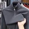 Suéter de Tricô com Zíper e Gola Alta Masculino Outono/Inverno 2025, Suéter Quente Casual Espesso para Pais de Meia-Idade
